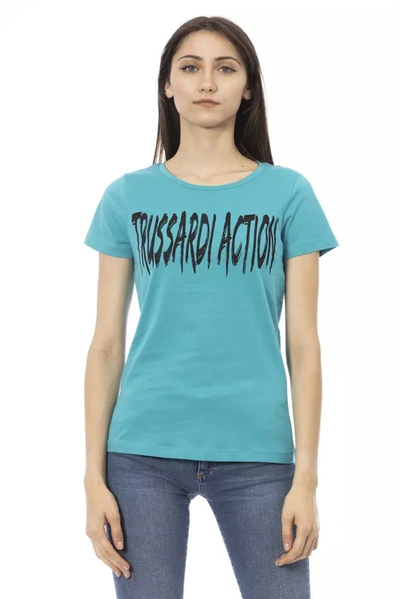 Trussardi Action Chic Light Blue Short Sleeve Tee With Front Women's Print