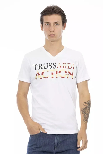 Trussardi Action Elegant V-neck Tee With Chic Front Men's Print In White