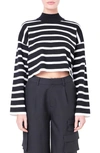 Grey Lab Stripe Turtleneck Crop Sweater In Black/ White