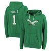 MAJESTIC MAJESTIC THREADS JALEN HURTS KELLY GREEN PHILADELPHIA EAGLES NAME & NUMBER TRI-BLEND PULLOVER HOODIE
