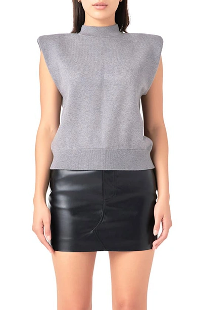 Grey Lab Women's Mock Neck Sleeveless Knit Top In Heather Grey