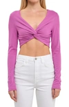 Grey Lab Front Twist Cropped Long Sleeve Top In Grape