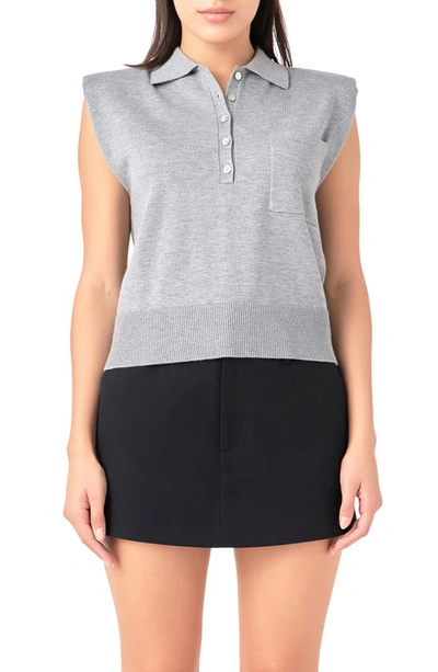 Grey Lab Women's Soft Sleeveless Knit Polo Top In Heather Grey