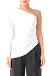 Grey Lab Gathered One-shoulder Asymmetric Top In Ivory