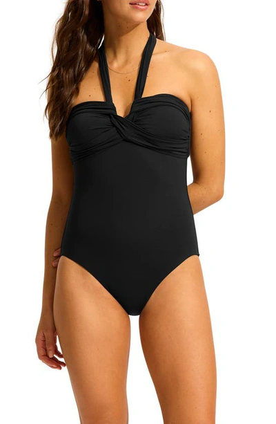 Seafolly Halter Bandeau One-piece Swimsuit In Black