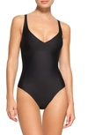 Skims Unlined Plunge Thong Bodysuit In Onyx