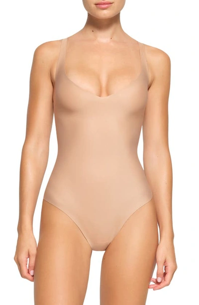 Skims Body Basics Plunge Thong Shaper Bodysuit In Clay