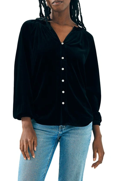 Faherty Stretch Silk Velvet Naomi Top In Black