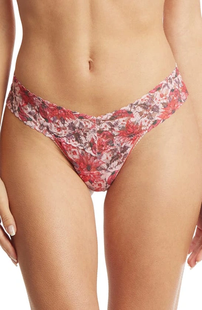 Hanky Panky Printed Signature Lace Low Rise Thong Poinsetta In Multicolor