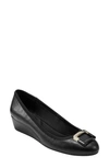 Bandolino Tad Buckle Wedge Flat In Navy Blue Patent