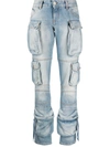 Attico Essie Denim Low Waist Cargo Jeans In Blue