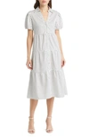 Area Stars Cece Tiered Midi Dress In White Black Dot