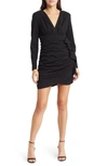 AREA STARS RUCHED LONG SLEEVE MINI DRESS