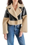 Steve Madden Alaina Faux Leather & Faux Shearling Cropped Coat In Black