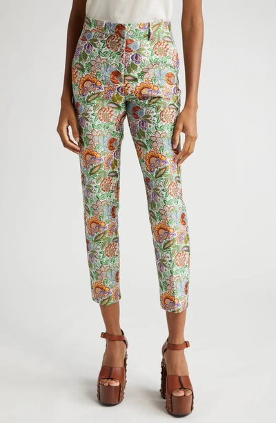 Etro Tree Of Life Brocade Cropped Slim Pants In Multicolour