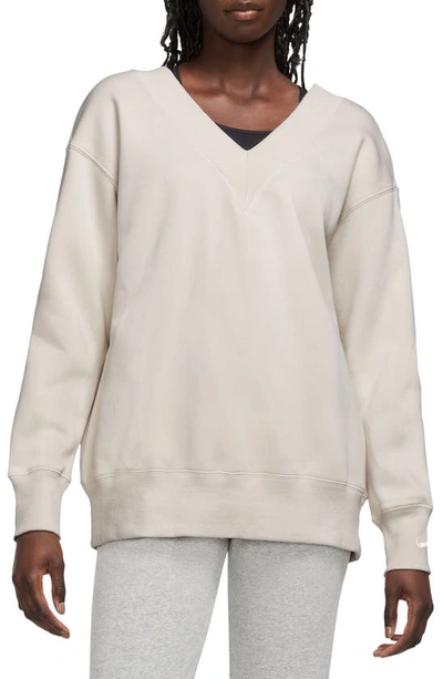 Nike Women's  Sportswear Phoenix Fleece Oversized V-neck Sweatshirt In Light Orewood Brown/sail 