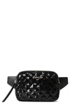 Mz Wallace Madison Sequins Quilted Belt Bag In Black Sequin/light Gold