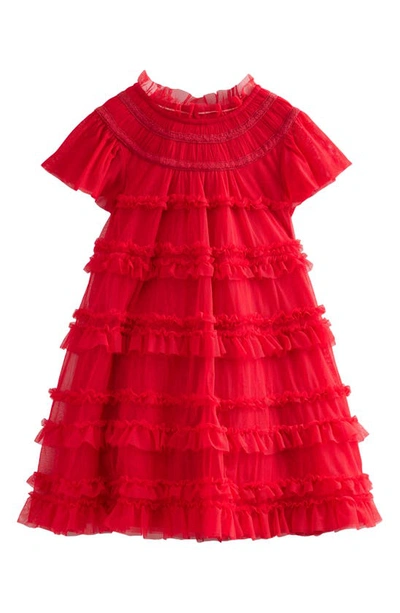 Mini Boden Kids' Tulle Tiered Dress Royal Red Girls Boden