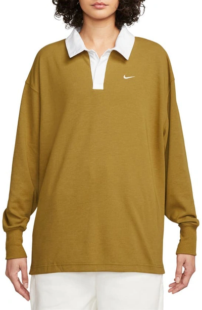 Nike Women's  Sportswear Essential Oversized Long-sleeve Polo In Brown