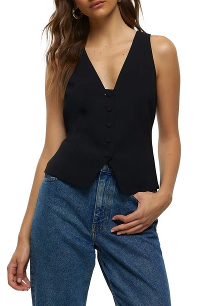 River Island Button-up Waistcoat In Black