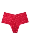 Hanky Panky Cross-dyed Leopard Retro Lace Thong In Berry Sangria-pin