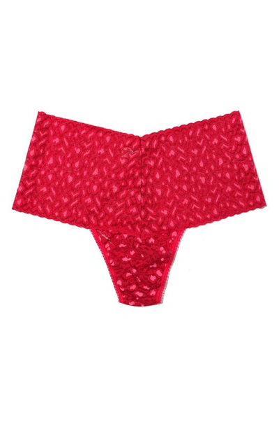 Hanky Panky Cross-dyed Leopard Retro Lace Thong In Berry Sang