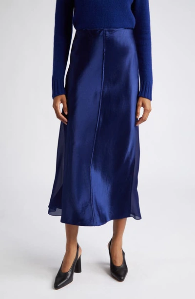 Vince Satin Paneled Slip Skirt In Dk Caspian-404dkn