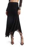 Bardot Suki Handkerchief Hem Georgette Midi Skirt In Black