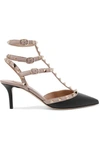 Valentino Rockstud Caged 65 Patent Ankle Strap Pump In Black
