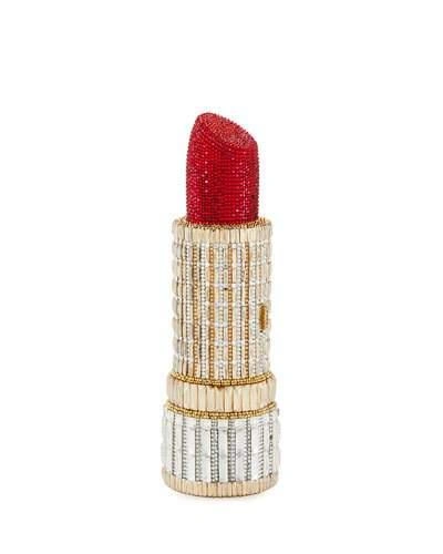 Judith Leiber Seductress Crystal Lipstick Clutch Bag In Red/gold