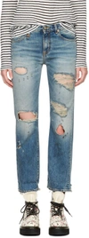 R13 R13 BLUE SHREDDED BOWIE JEANS