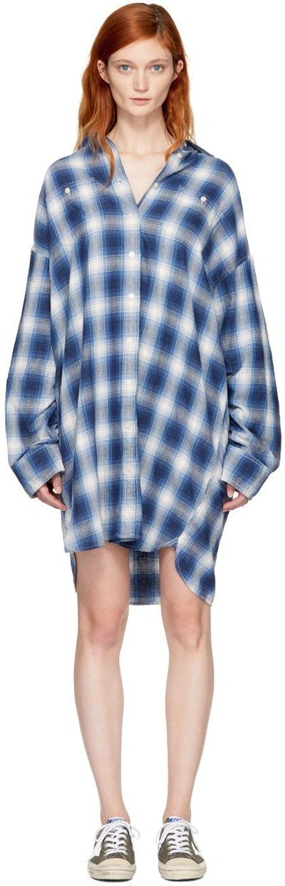 R13 Oversized Checked Cotton-flannel Mini Dress In Blue Plaid