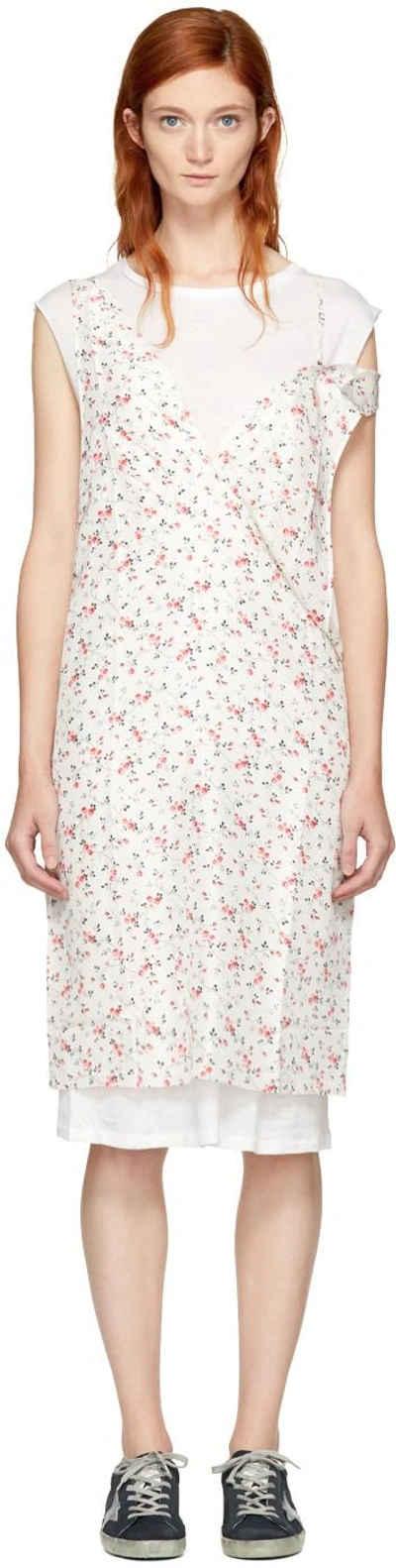 R13 Woman Layered Cotton And Cashmere-blend Jersey And Floral-print Silk Midi Dress White In Mini Rose Print