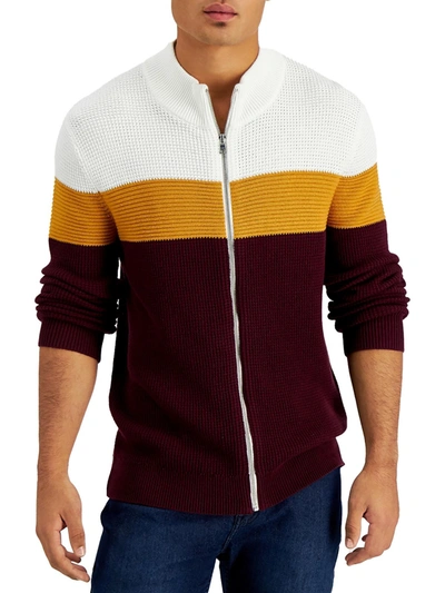 Inc Mens Coton Colorblock Full Zip Sweater In Blue