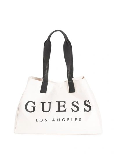 Guess Factory Canvas Beach Tote In White