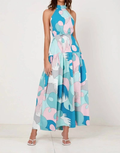 S/w/f Highneck Cross Back Midi Dress In Palm Springs In Multi