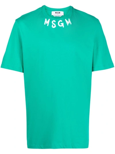 Msgm Logo On The Neck Green T-shirt