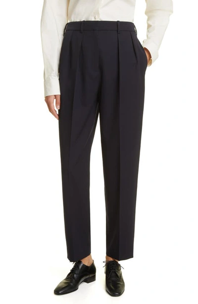 The Row Corby Pleated Tapered Wool Trousers In Black