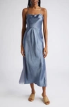 Vince Sheer Silk Paneled Long Slip Dress In Iris Smoke