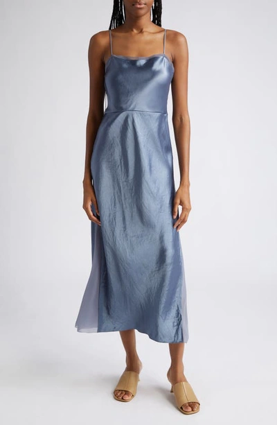 Vince Sheer Silk Paneled Long Slip Dress In Iris Smoke