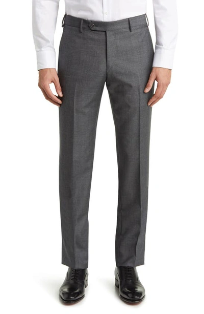 Zanella Parker Classic Wool Sharkskin Dress Trousers In Med Grey