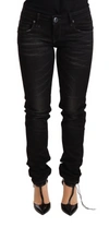 Acht Black Washed Cotton Slim Fit Denim Low Waist Trouser Jeans In Black