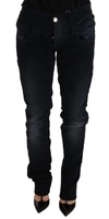 Acht Blue Washed Cotton Denim Low Waist Loose Fit Trousers Jeans In Blue