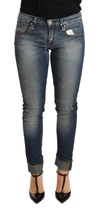 Acht Blue Washed Cotton Low Waist Skinny Denim  Trouser Jeans In Blue