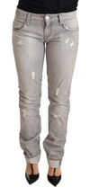 Acht Gray Tattered Cotton Slim Fit Folded Hem  Denim Jeans In Gray