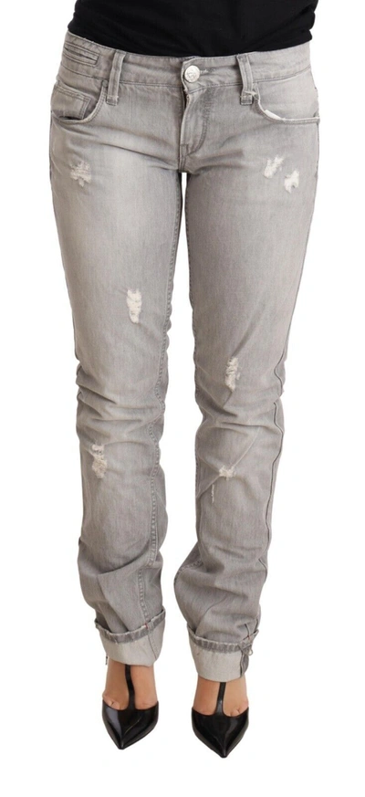 Acht Gray Tattered Cotton Slim Fit Folded Hem  Denim Jeans