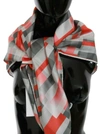 Costume National Gray Red Silk Shawl Foulard Wrap  Scarf In Gray