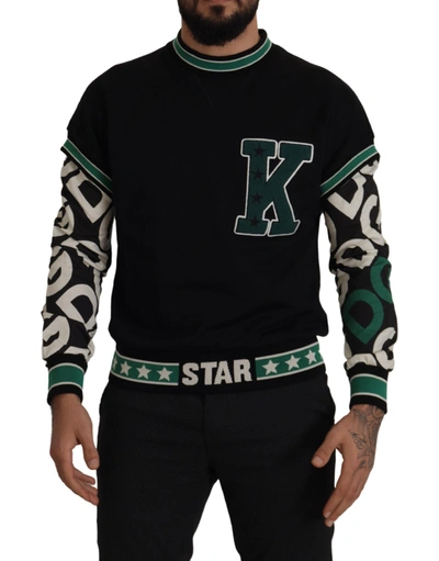 Dolce & Gabbana Black Green Cotton King Star Crewneck Pullover Sweater