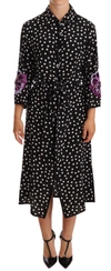Dolce & Gabbana Black White Crystal Sequined Floral Dress In Black