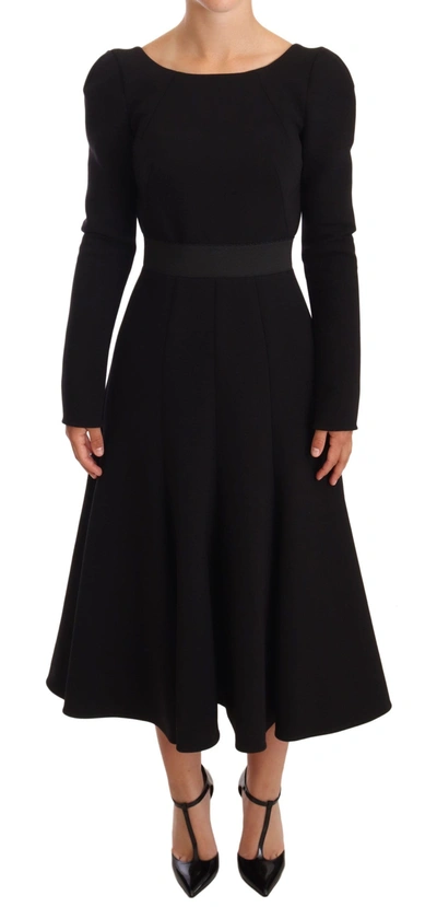 Dolce & Gabbana Black Wool Stretch Sheath Open Back Dress